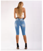 Denim Hole Ripped Distressed Knee Length Stretch Wholesale Jean Shorts