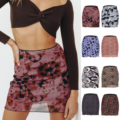 Printed Mesh Short High Waist Double-layer Hip Skirt