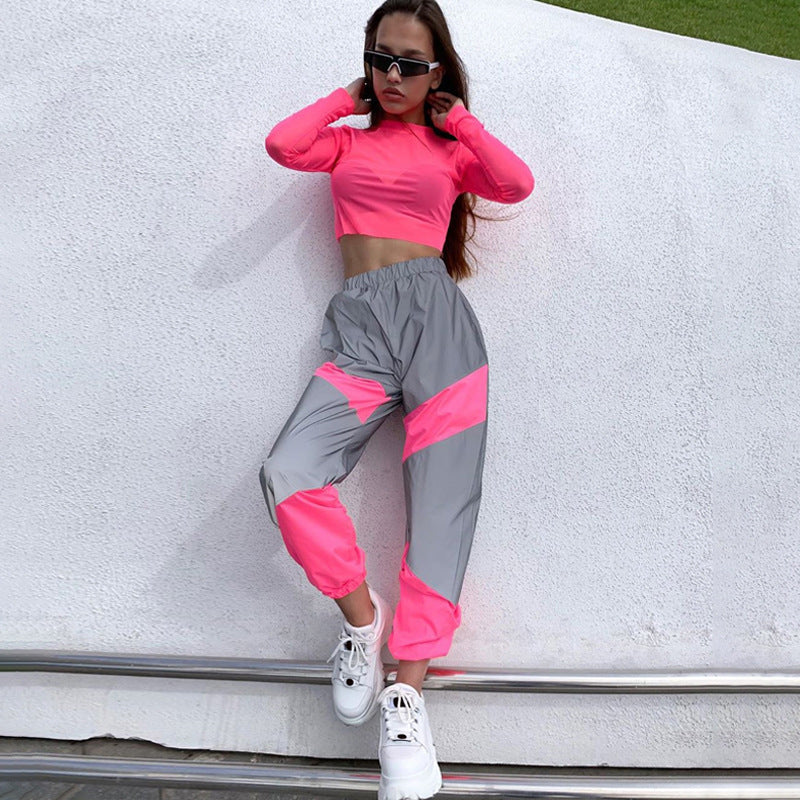 Athleisure Fashion Mid-Rise Paneled Reflective Slacks Womens Cargo Trousers Wholesale Pants