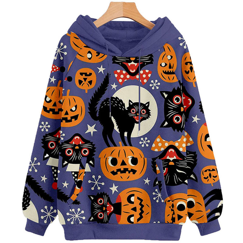 Pumpkin Print Long Sleeve Hoodie Sweatshirt Wholesale Womens Tops