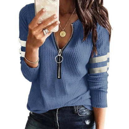 Zipper Stripe Sleeve Wholesale Womens Blouses