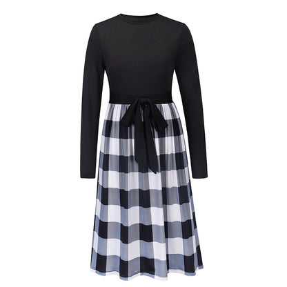 Wholesale Women Clothing Plaid Stitching Slim Knit Plus Size Dresses