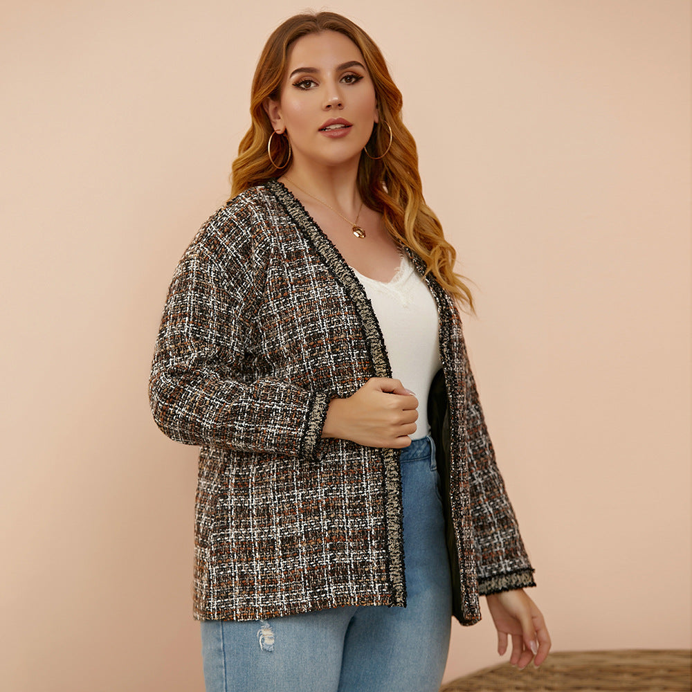 Wholesale Checked Woolen Plus Size Coat Women