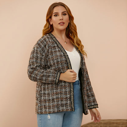 Wholesale Checked Woolen Plus Size Coat Women