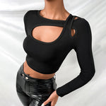 Solid Color Slim Sexy Long Sleeve Short T-Shirt Wholesale Crop Tops