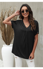 Solid Color Short Sleeve V Neck Wholesale T-shirts For Women Summer