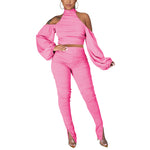 Solid Color Off Shoulder Short Tops & Gathered Pants Wholesale Women'S 2 Piece Sets