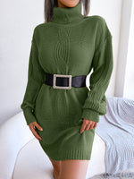Lantern Sleeves Casual Turtleneck Twist Sweater Dress Wholesale Clothing Vendors