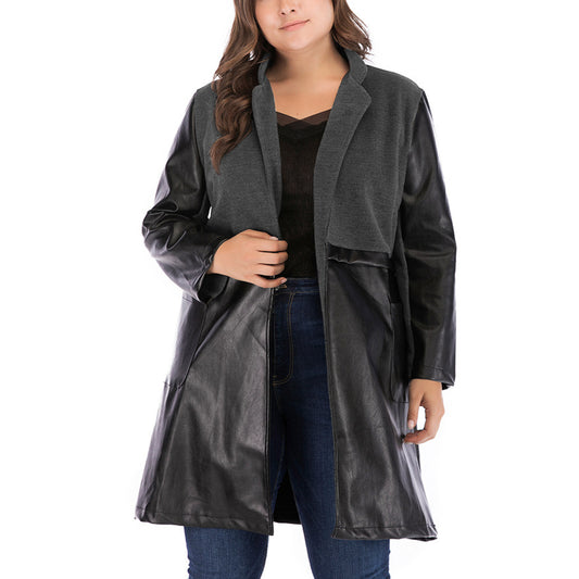 Black Wholesale Plus Size PU Coat For Women