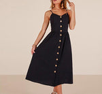 Button Lovely Strapped Long Dress With Two Pockets Wholesale Dresses