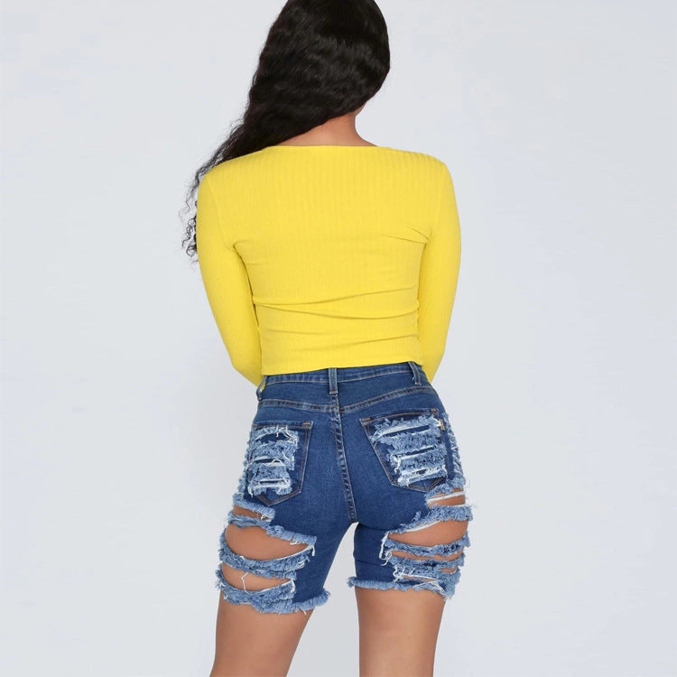 Women Denim Shorts Frayed Raw Hem Ripped Wholesale Denim Jean Shorts