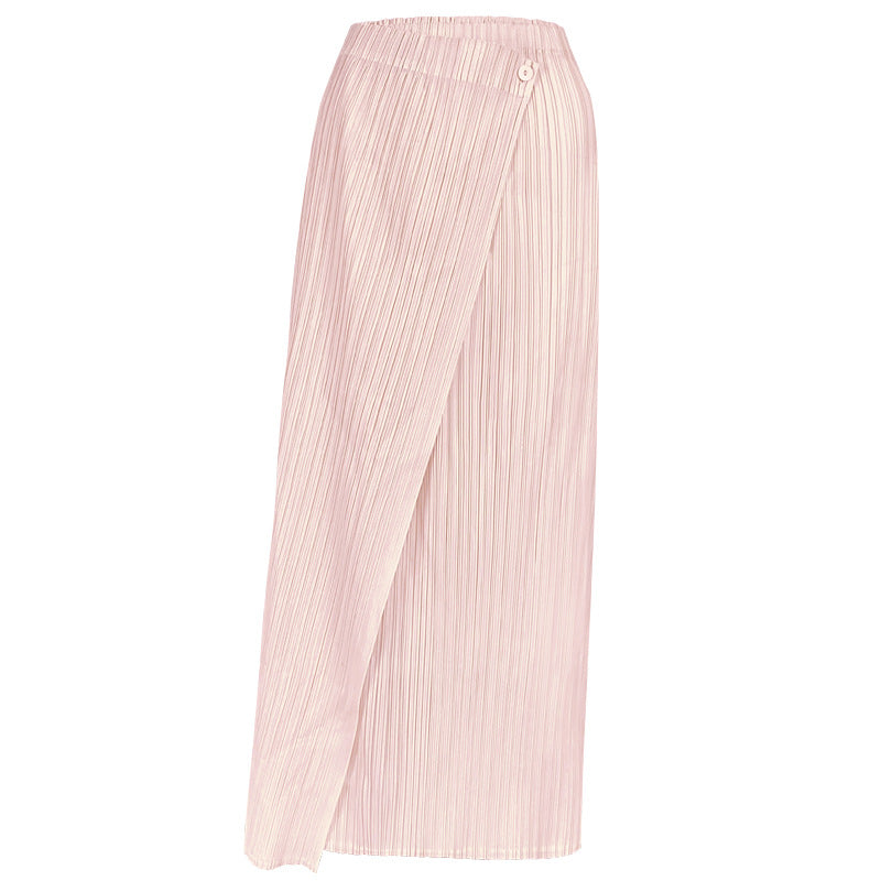 Asymmetrical Button Down Solid Pleated Long Skirt