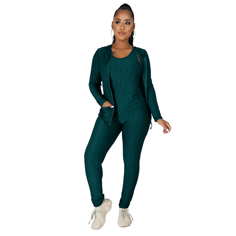 Three-piece Solid Color Jacket And Trousers And Vest Sports Suit