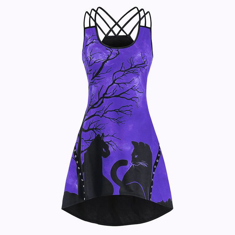 Halloween Cat Trees Print Wholesale Cami Dress