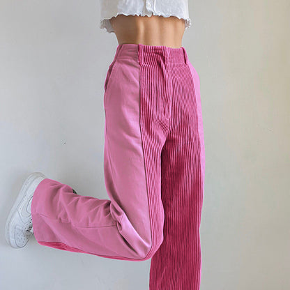 Corduroy Patchwork High Waist Wide Leg Pants