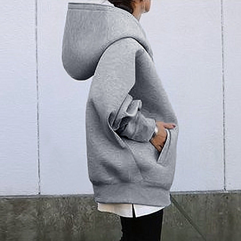 Zipper Hooded Long Fleece Wholesale Womens Sweatshirts