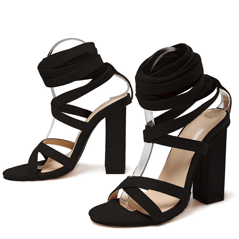 Thicker Straps Solid Lady High-Heeled Sandals