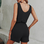 Plain Color Sleeveless Drawstring Elastic Waist Wholesale Rompers With Pockets Summer