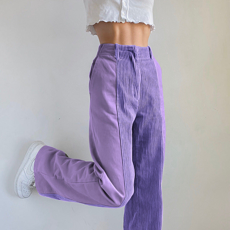 Corduroy Patchwork High Waist Wide Leg Pants