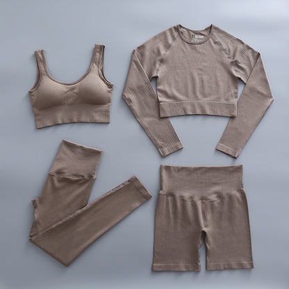 Solid Color Stretch Sports Suit Four-piece Set