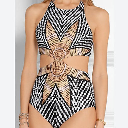 Starfish Pattern Backless Cut Out One-Piece Swimwear