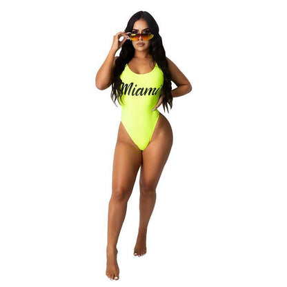 Letter Print Sport Bodysuit Beach Bathing Suit Swim Bikini One Piece