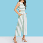 Women Fashion Sleeveless Striped Cut Out Wholesale Jumpsuits&Rompers With Pockets
