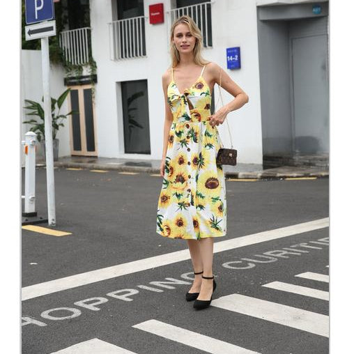 Floral Pattern Sexy Long Strapped Dress Wholesale Womens Fashion