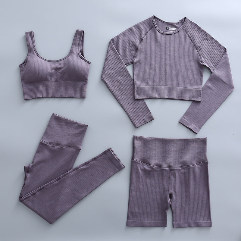 Solid Color Stretch Sports Suit Four-piece Set