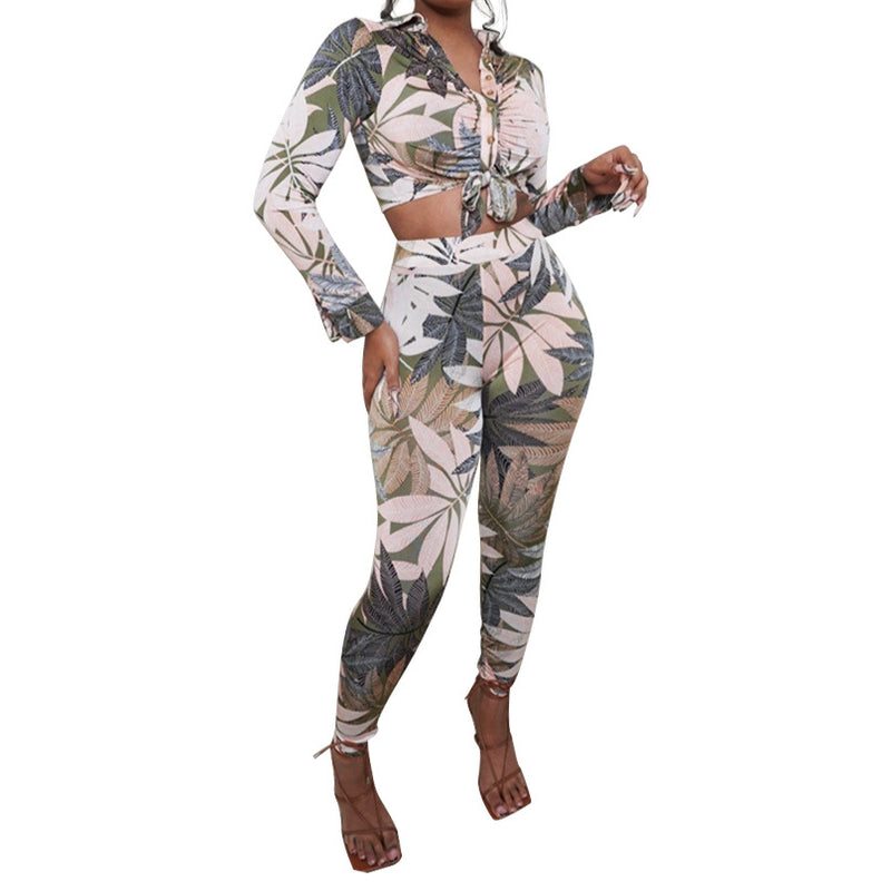 Fashion Printed Ladies Two-Piece Sets Wholesale Women Blouses And Pants