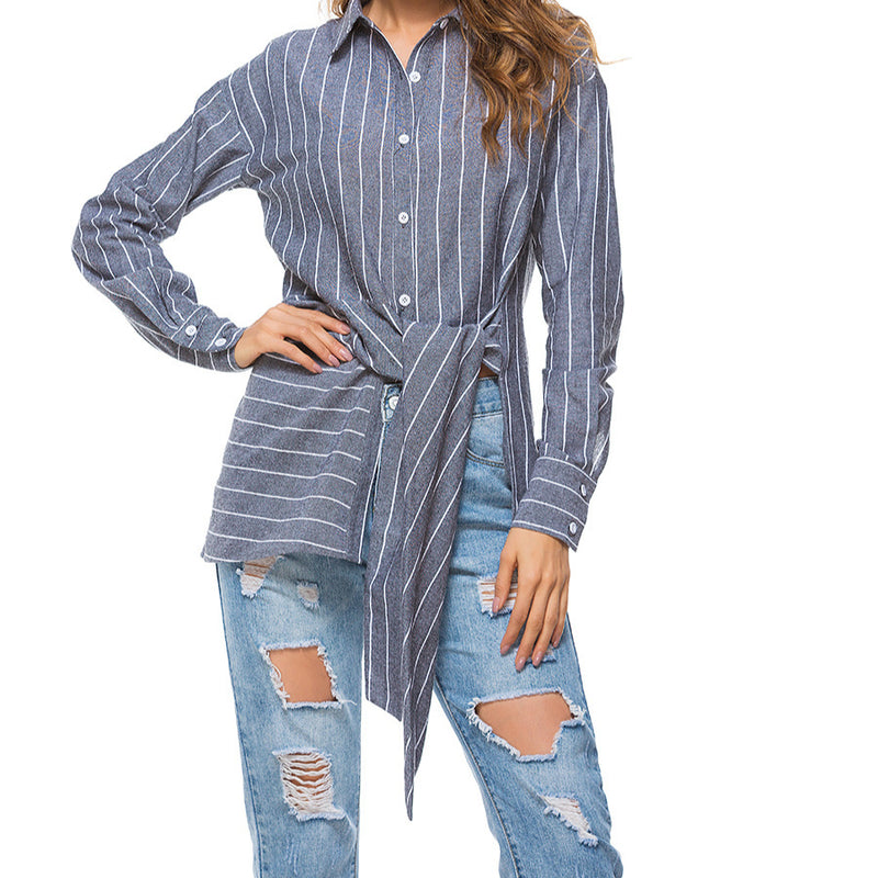 Striped Long Sleeve Shirt  Wholesale With Bow