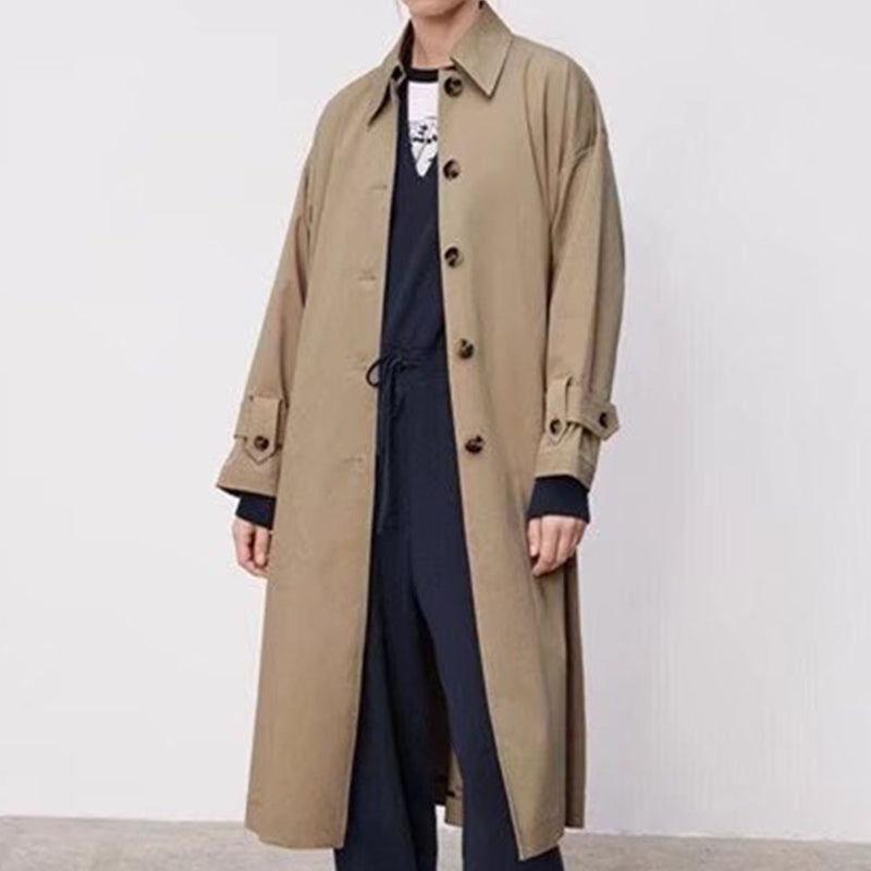 Commute Letter Lapel Collar Single Button Long Wind-Breaker