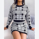 Plaid Cropped Sweater & Skirts Knitted Suit Wholesale Women'S 2 Piece Sets
