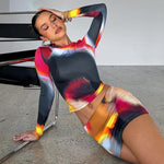 Printed Crew Neck Long Sleeve Top & Slim Skirt Wholesale Women'S 2 Piece Sets