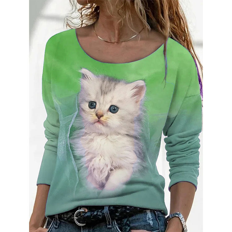 Fashion Loose Casual Print Tops Crew Neck Long Sleeve Wholesale Womens Sweatshirts