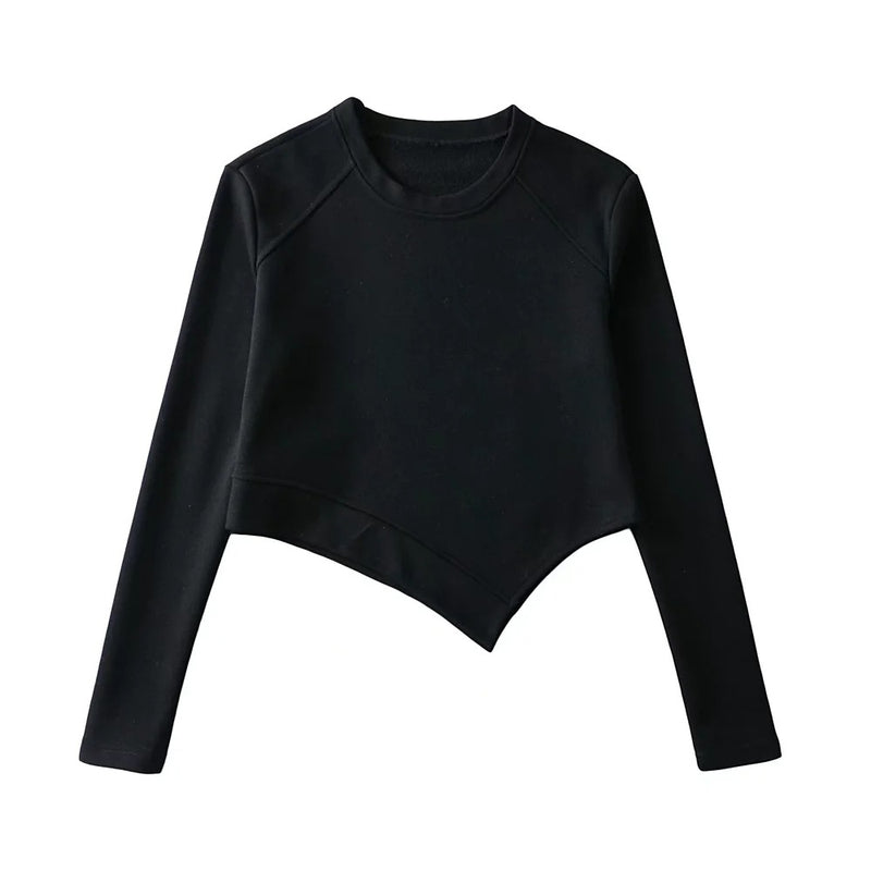 Design Sense Round Neck Solid Color Irregular Loose Fried Street Casual Sweater Wholesale Women Tops