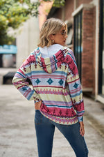 Geometric Print Long Sleeve Hoodie Pocket Hooded Sweatshirt Wholesale Womens Tops