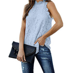 Sexy Lace Cutout Shirt Casual Crew Neck Solid Color Summer Tank Tops Wholesale