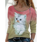 Fashion Loose Casual Print Tops Crew Neck Long Sleeve Wholesale Womens Sweatshirts