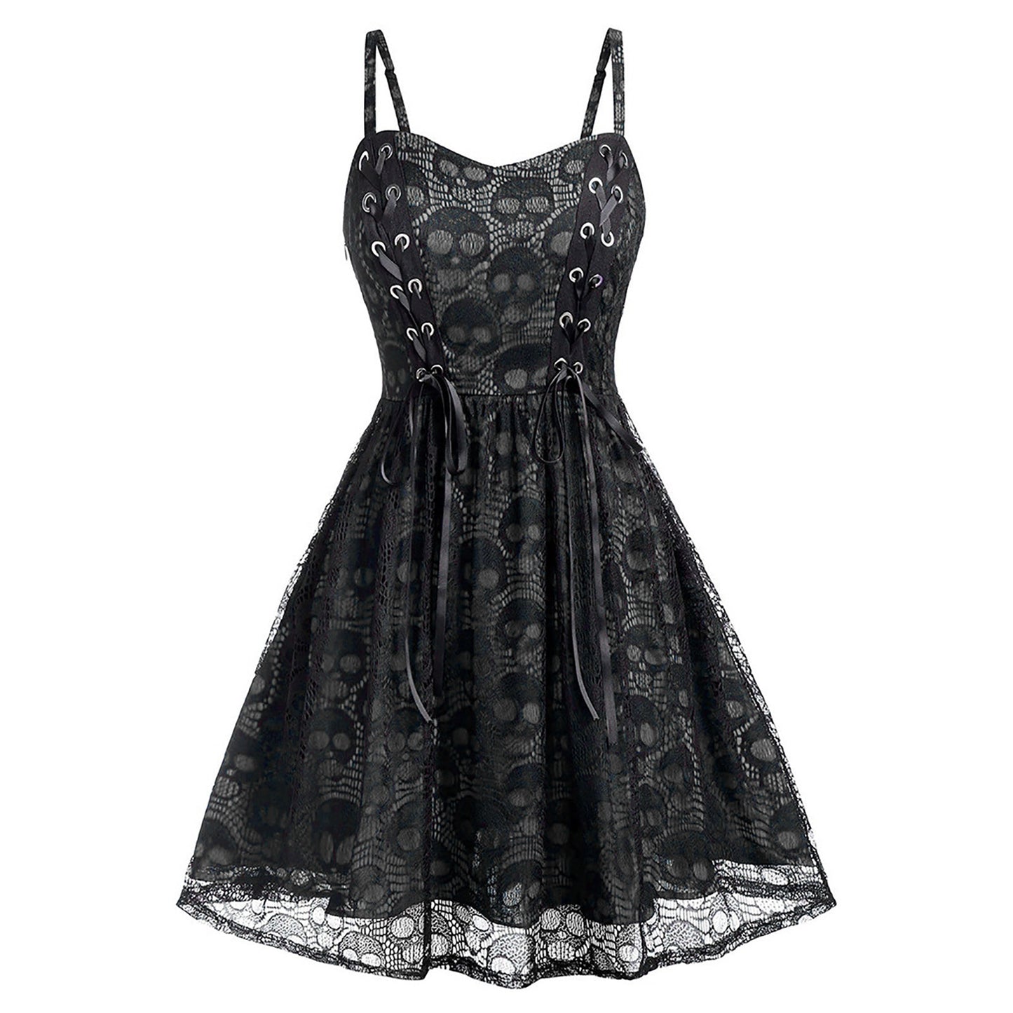 Halloween Skull Sexy Lace Slip Dress Straps Sleeveless Punk Style Wholesale Dresses