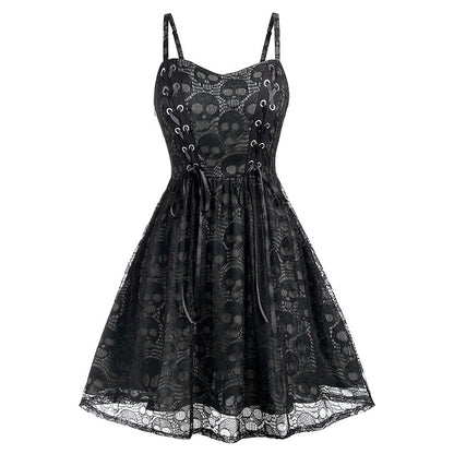 Halloween Skull Sexy Lace Slip Dress Straps Sleeveless Punk Style Wholesale Dresses