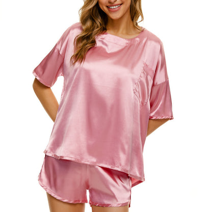 Casual Solid Color Satin Pajamas Suits Shirts & Shorts Homewear Womens 2 Piece Sets Wholesale Loungewear