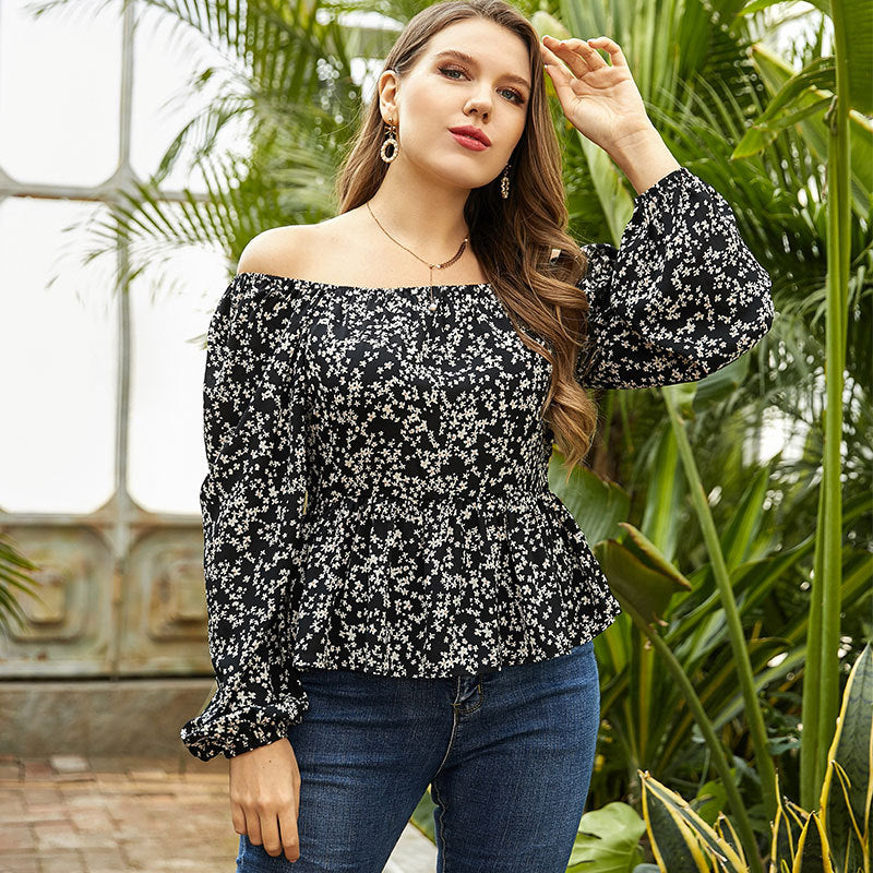 One-Shoulder Floral T-Shirt Curvy Tunic Tops Wholesale Plus Size Clothing