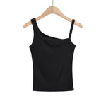 Solid Color Irregular Sloping Shoulders Slim Fit Fashion Knitting Camisole Wholesale Crop Tops