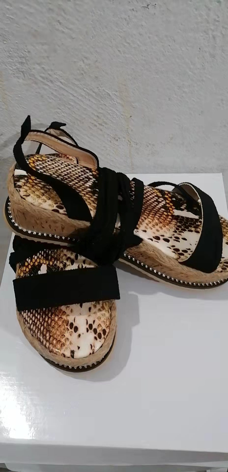 Fashion Leopard Snakeskin Print Cross Lace-Up Womens Platform Sandals Wholesale Shoes