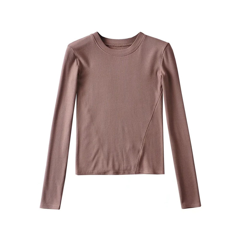 Long-Sleeved Round Neck Skinny Brushed Thick Solid Color Pullover Blouses Wholesale Women Top