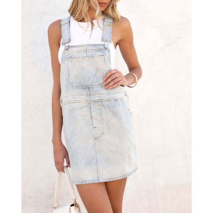 Denim Pocket Fashion High Waist Denim Suspender Slip Dress Wholesale Dresses