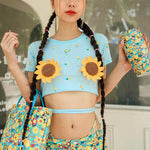 Sweet Sun Flower Tie Short Sleeve Chic Crop Tops Wholesale Women'S Tops