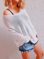 Casual Loose V-Neck Long-Sleeved Solid Color Light Knitted Pullover Sweater Wholesale Women Tops