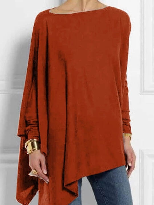 Casual Irregular Tops Solid Color Loose Crew Neck Wholesale Womens Long Sleeve T Shirts